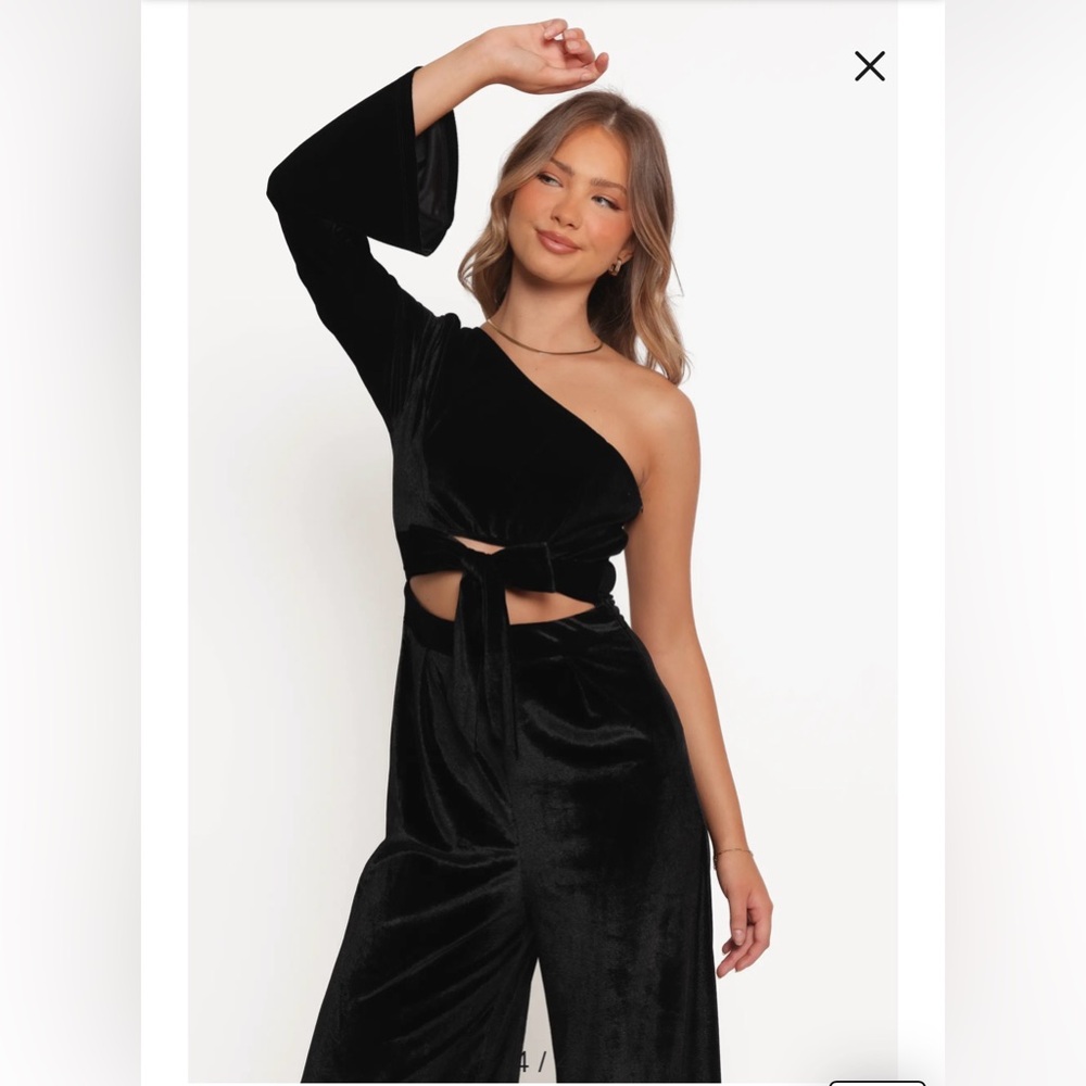 Petal & Pup Black Velvet One-Shoulder Jumpsuit